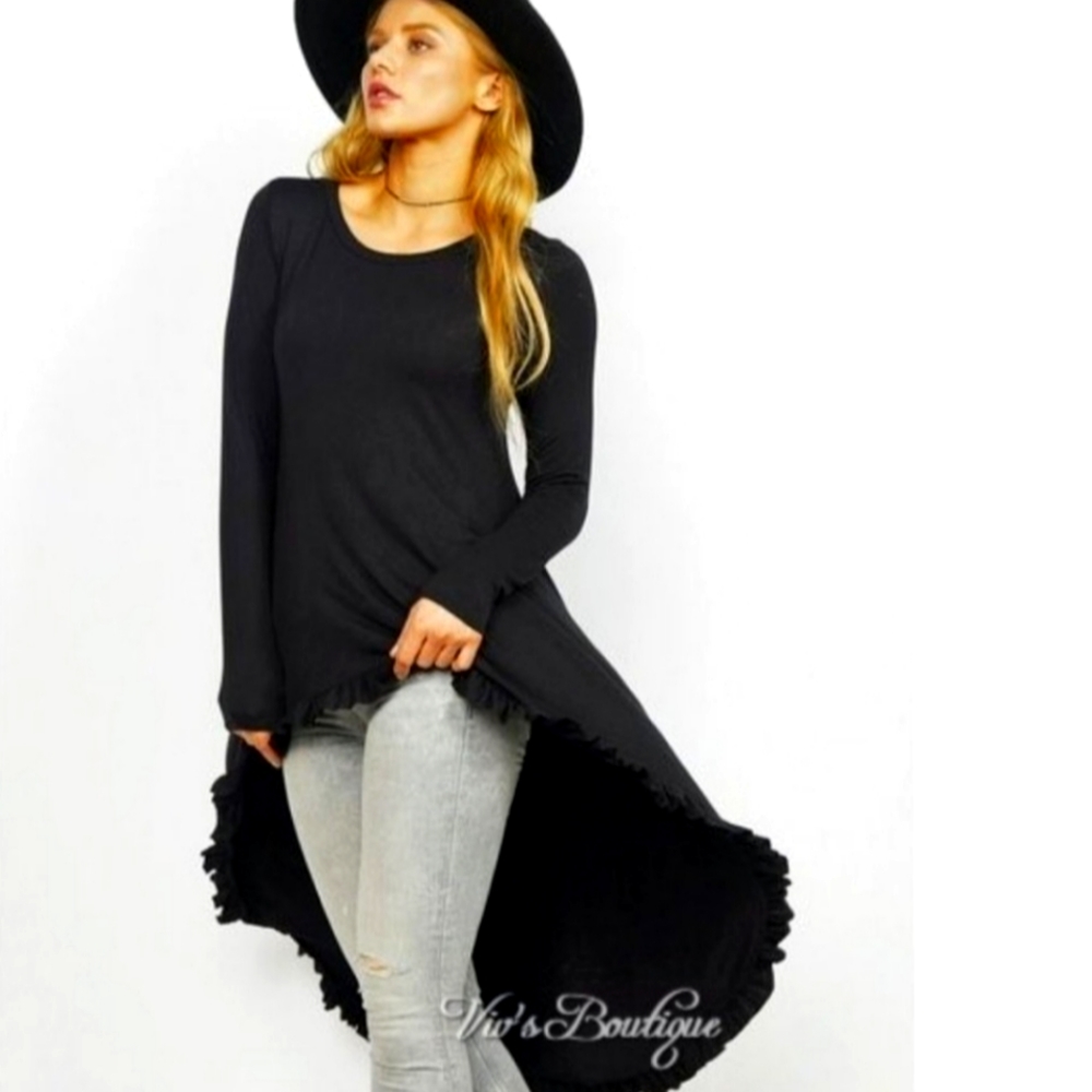 SALE! NWT Black Ruffled High Low Tunic
